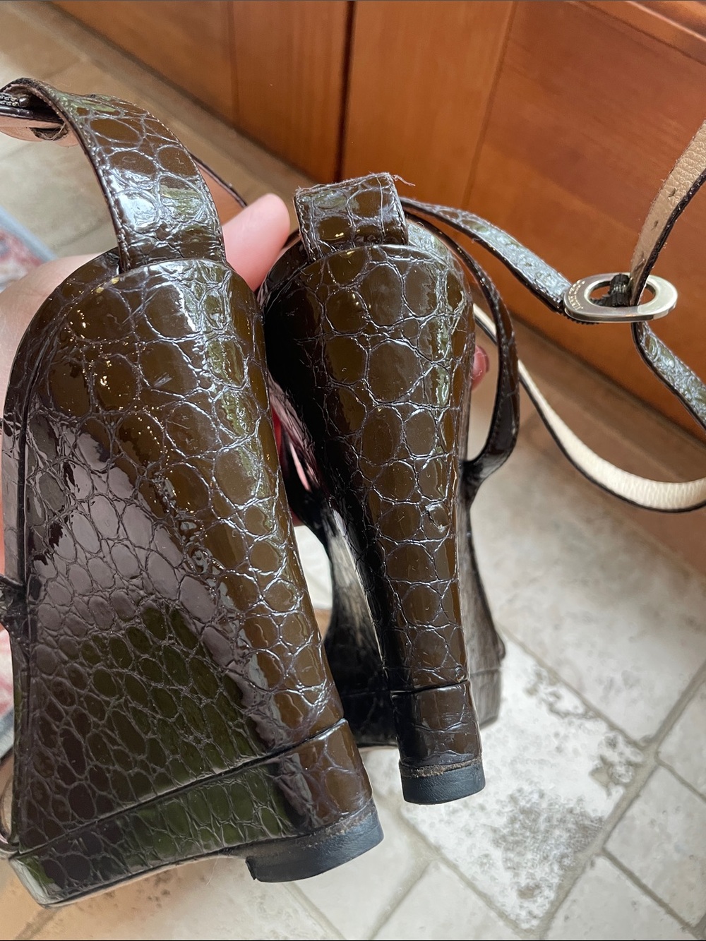 Jimmy Choo Brown Croc-Embossed Leather Platform Sandals Reinforced 42 - Picture 9 of 15